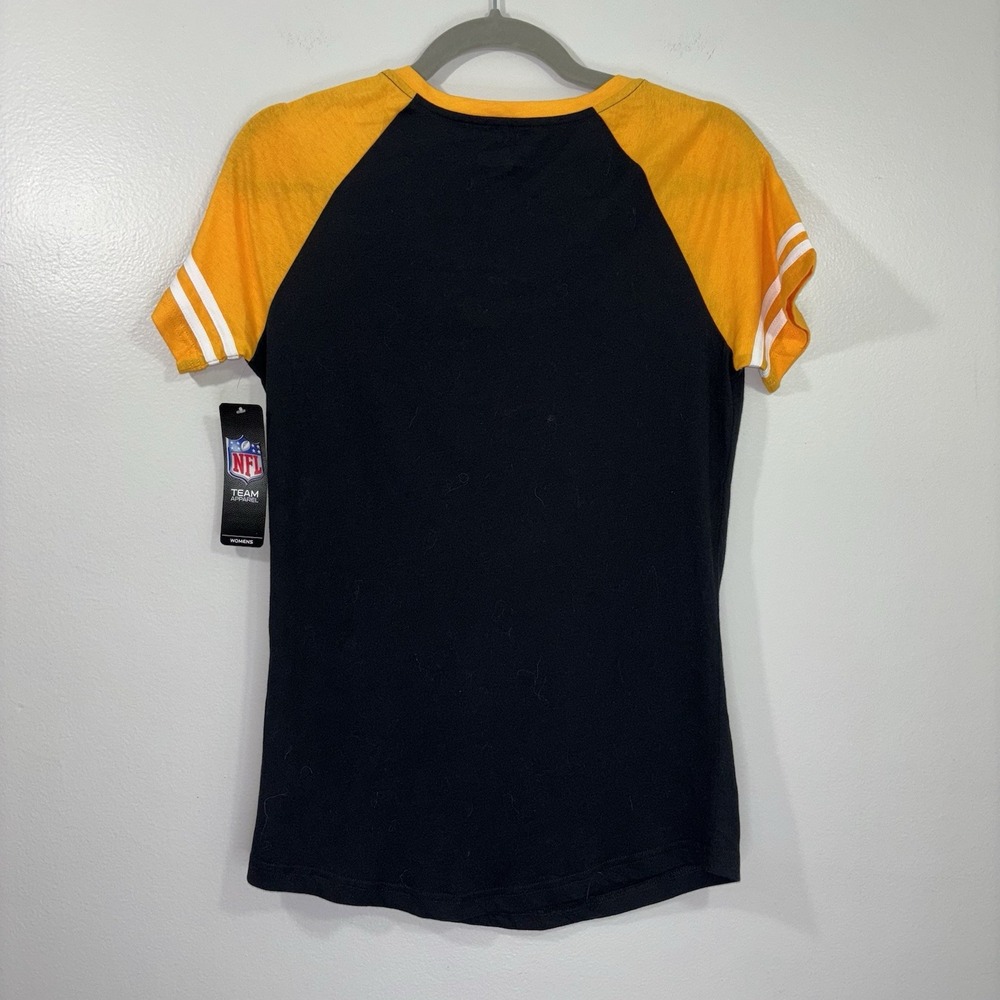 Women's NFL Pittsburgh Steelers Black & Yellow Lace-Up T Shirt Size Small NWT - Picture 2 of 5